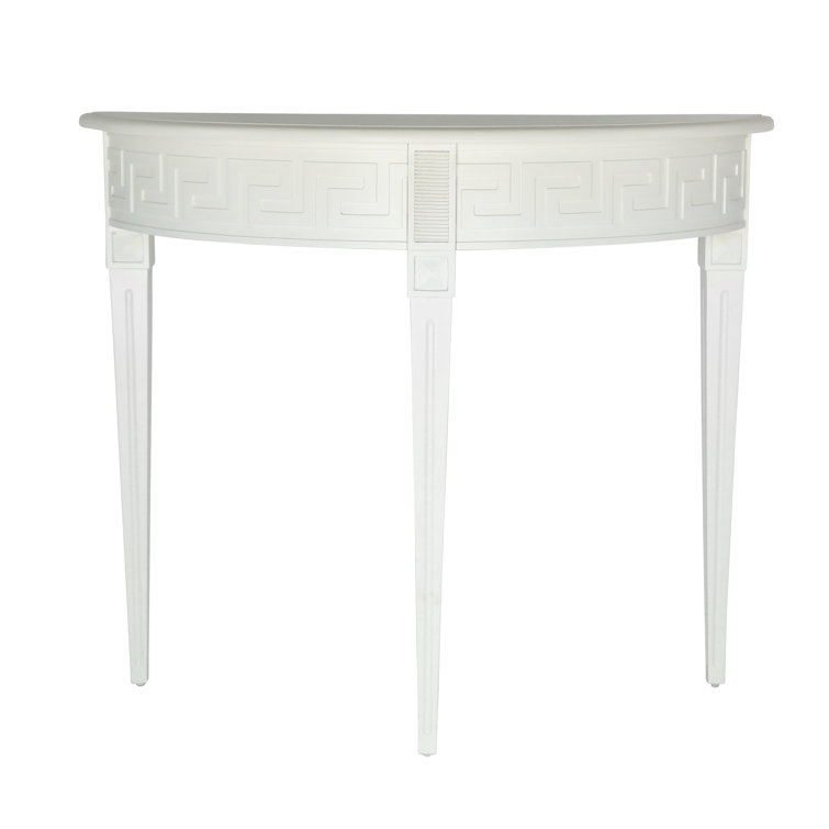 Athena Ivory Mango Wood Demilune Console Table with Greek Key Detail
