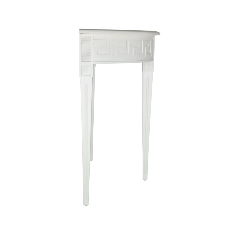 Athena Ivory Mango Wood Demilune Console Table with Greek Key Detail