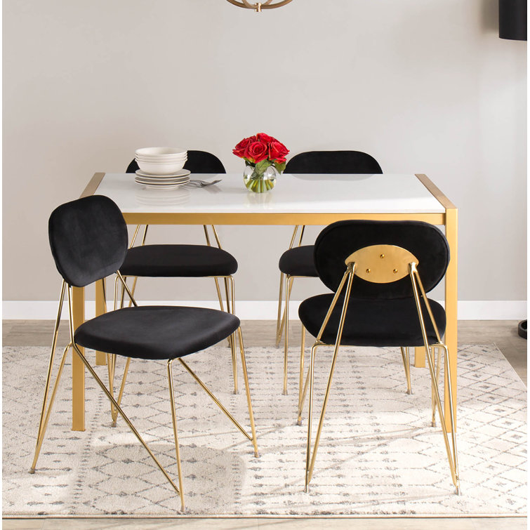 Gwen Black Velvet Upholstered Side Chair with Gold Frame