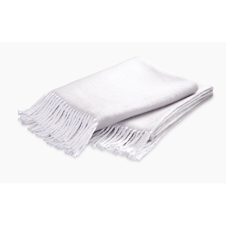 Silver Cotton Weighted Throw with Fringe Trim