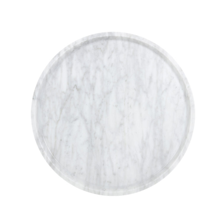 Contemporary Glam White Marble Round End Table with Gold Metal Base