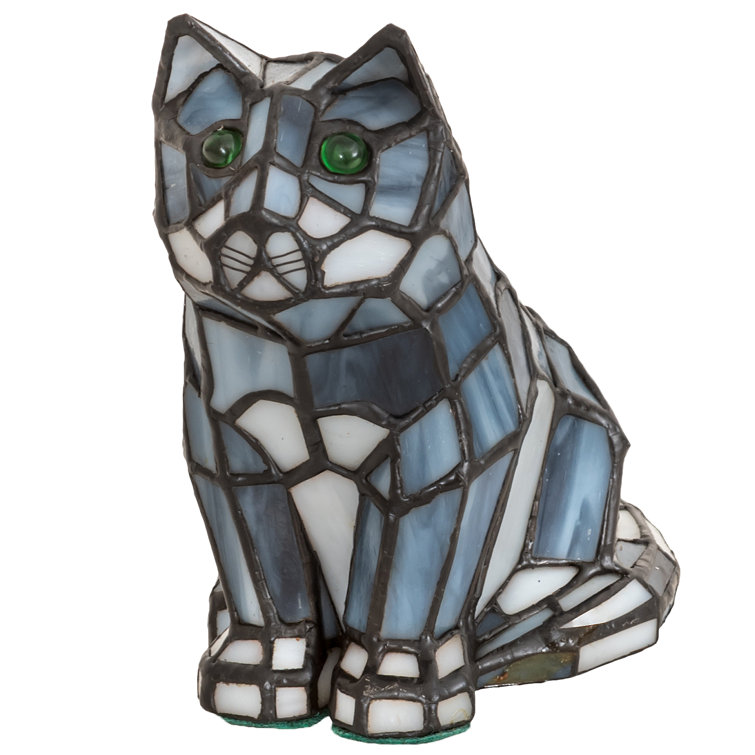 Charming Noir 1-Light Black Stained Glass Cat Shelf Accent Lamp