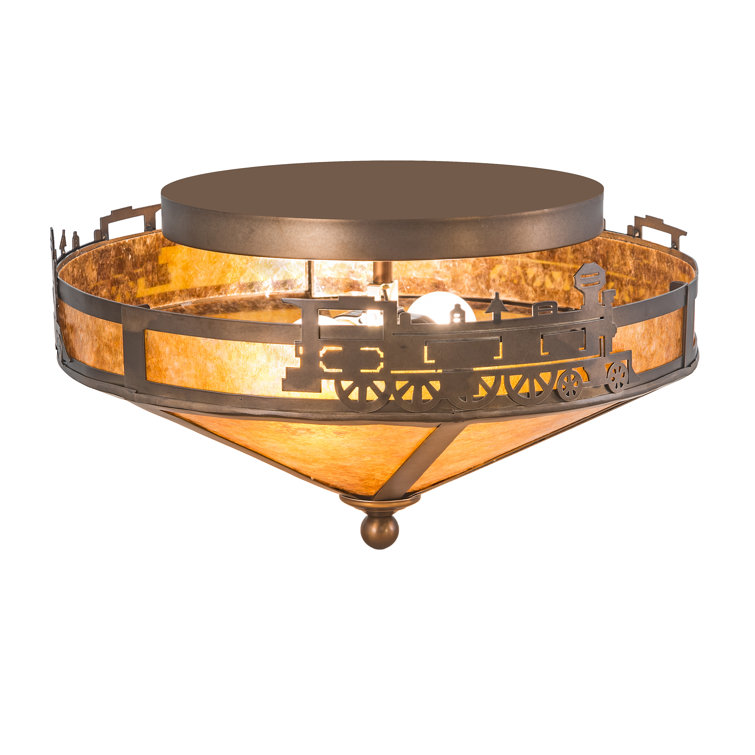 Amber Mica 16'' Geometric Flush Mount in Antique Copper