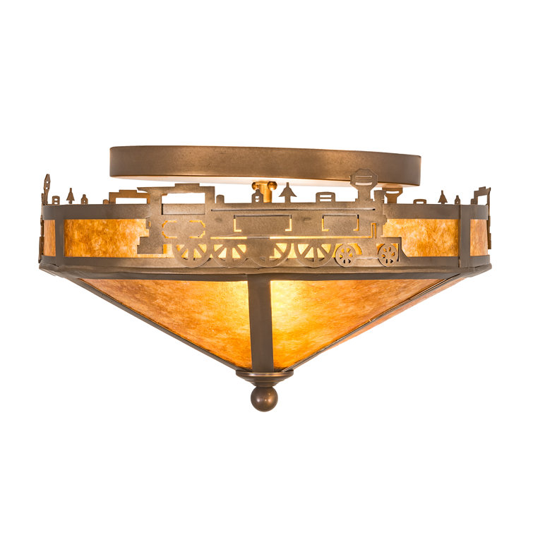 Amber Mica 16'' Geometric Flush Mount in Antique Copper