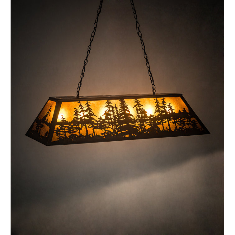 Antique Copper and Amber Glass Pine Tree Pendant Light