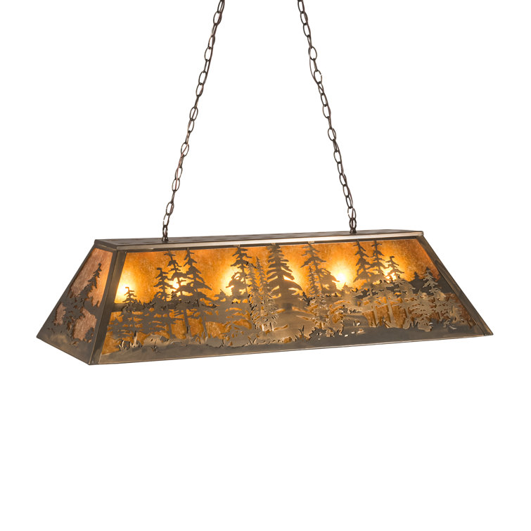 Antique Copper and Amber Glass Pine Tree Pendant Light