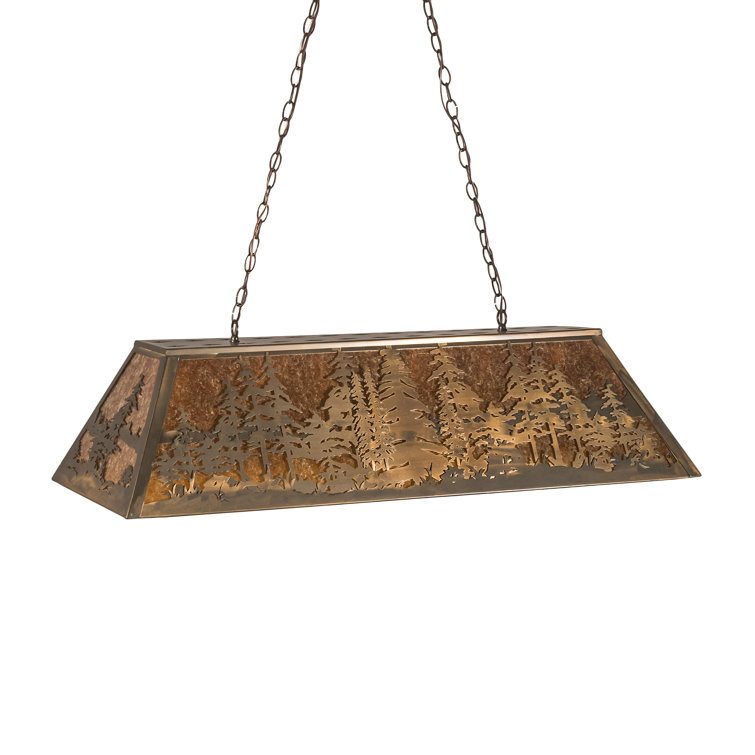 Antique Copper and Amber Glass Pine Tree Pendant Light