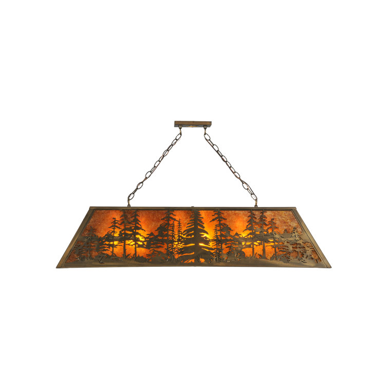 Antique Copper and Amber Glass Pine Tree Pendant Light