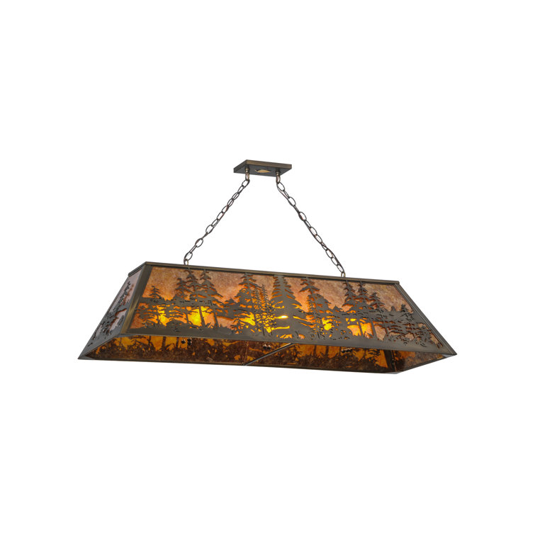 Antique Copper and Amber Glass Pine Tree Pendant Light
