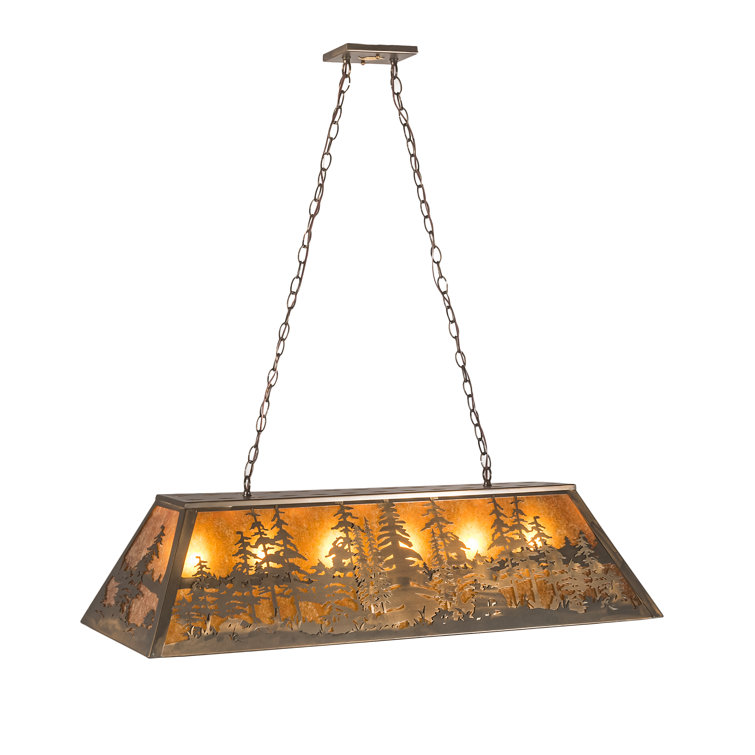 Antique Copper and Amber Glass Pine Tree Pendant Light