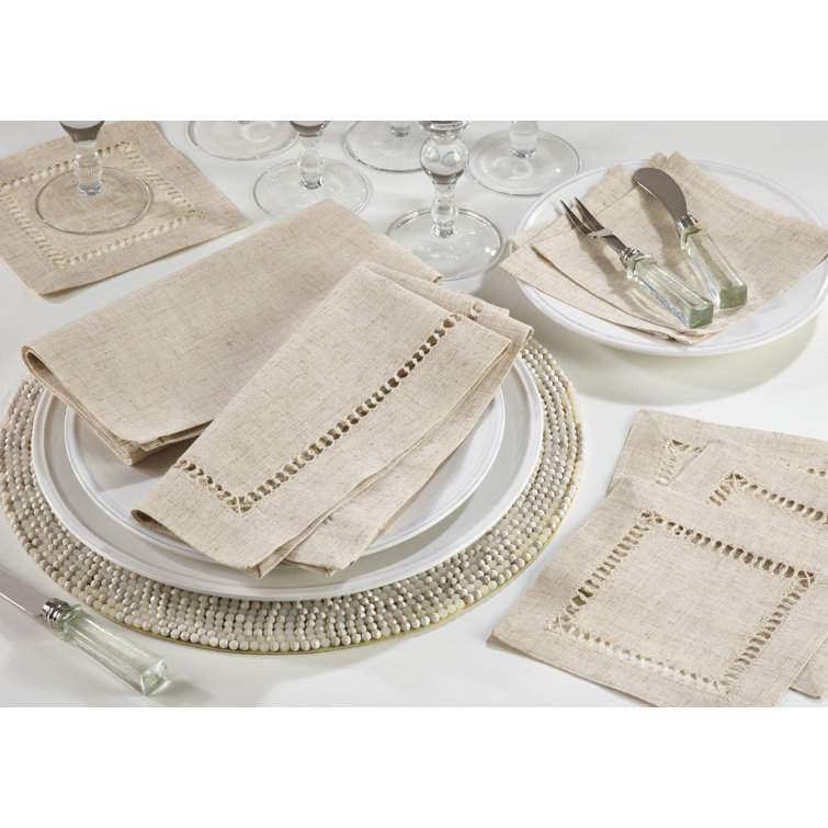 Set of 12 Beige Linen Square Coasters
