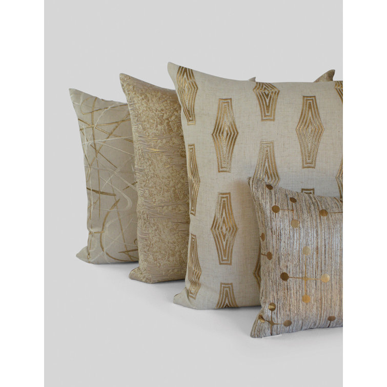 Gold Jacquard Woven Square Decorative Throw Pillow