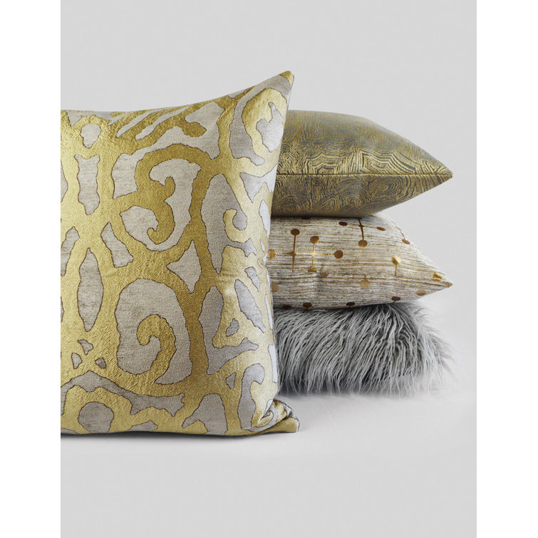 Gold Jacquard Woven Square Decorative Throw Pillow
