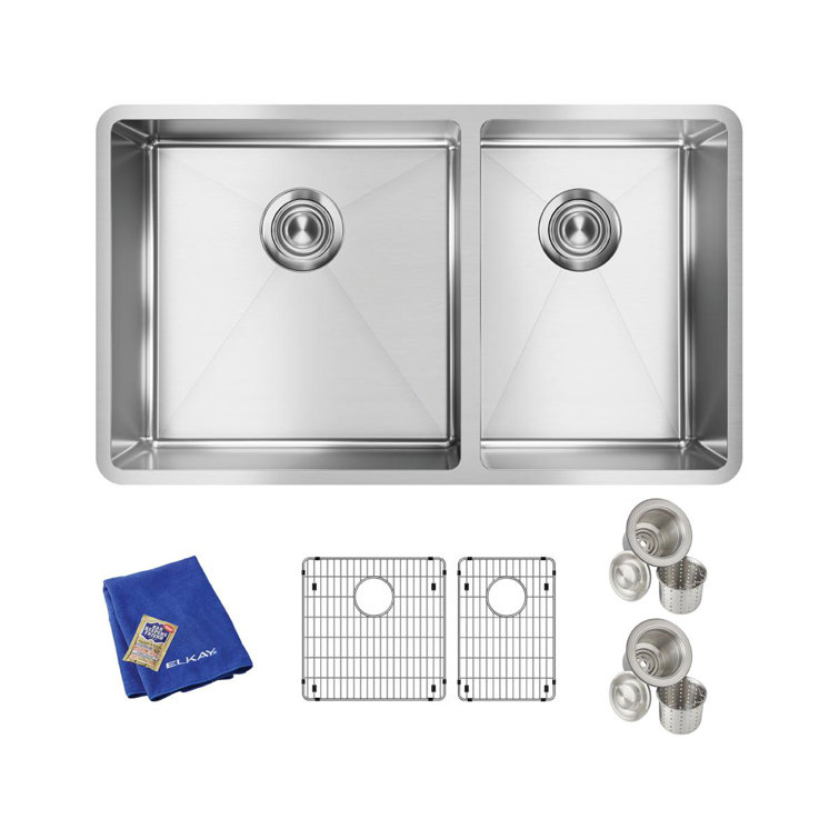 Elkay 31.5" Polished Satin Stainless Steel Double Bowl Undermount Sink