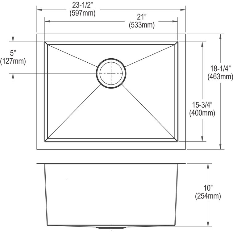 Crosstown Stainless Steel Single Bowl Undermount Kitchen Sink Kit