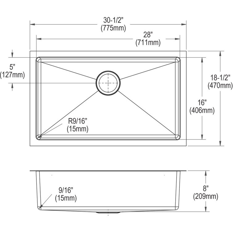 Elkay Crosstown 31" Stainless Steel Single Bowl Undermount Sink