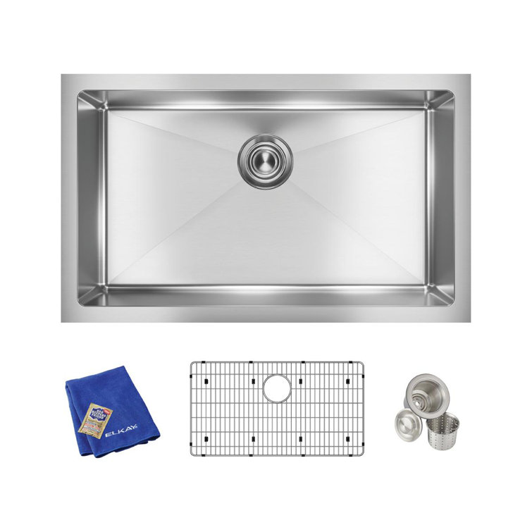 Elkay Crosstown 16 Gauge Stainless Steel Single Bowl Undermount Sink Kit