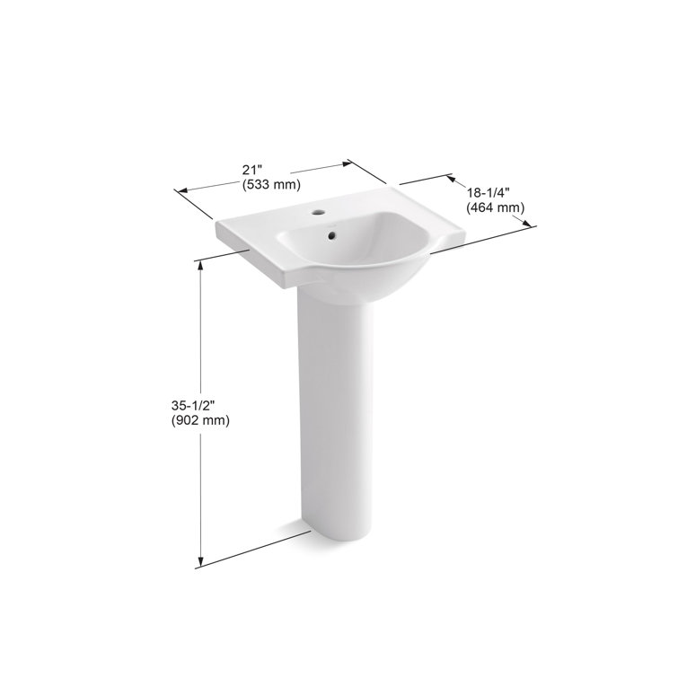 White Ceramic Pedestal Bathroom Sink with Single Faucet Hole