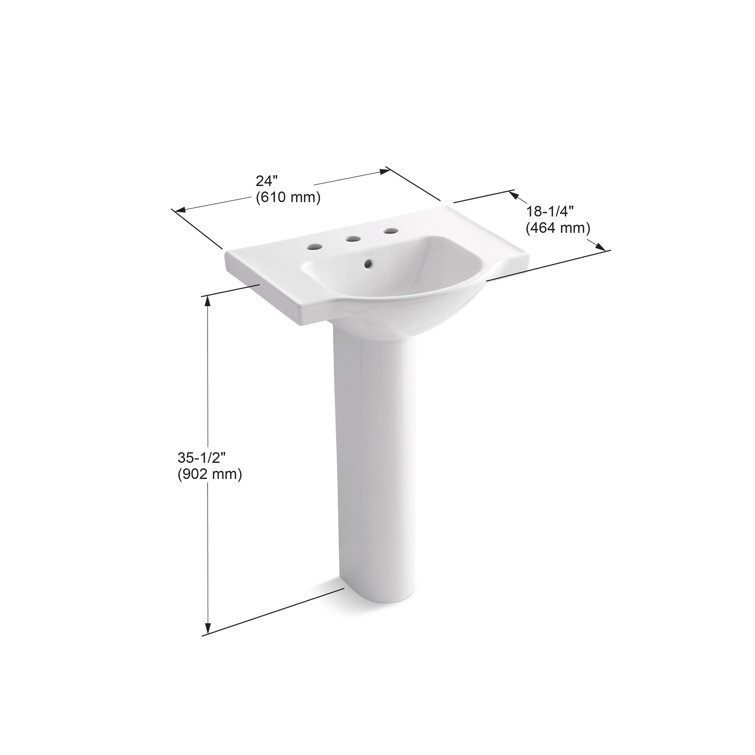 White Ceramic Pedestal Bathroom Sink with Overflow