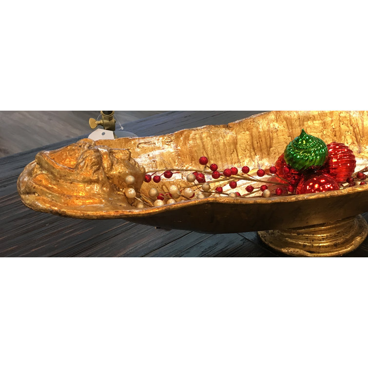 Antique Gold Leaf Resin Decorative Bowl with Stand