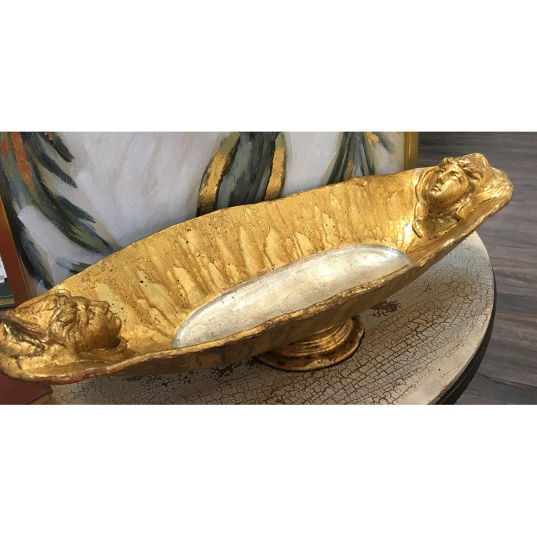 Antique Gold Leaf Resin Decorative Bowl with Stand