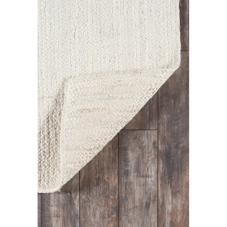 Small Beige Handmade Wool Rectangular Accent Rug