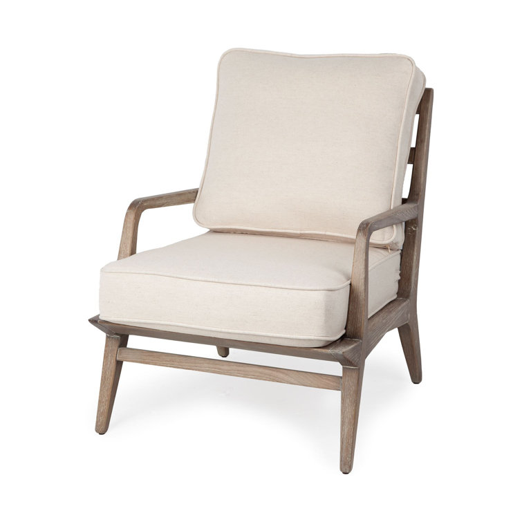 Coastal Comfort Off-White Leather & Ashwood Accent Chair