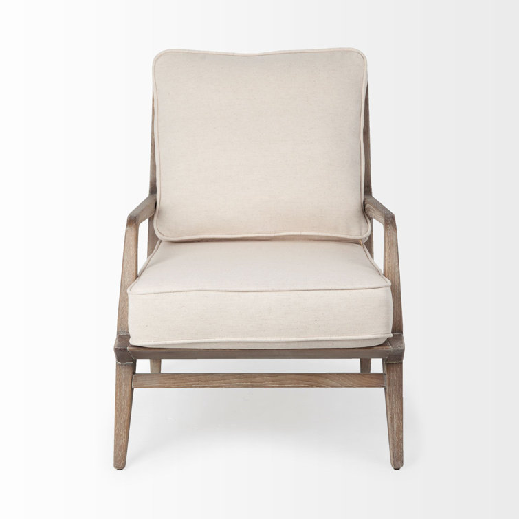 Coastal Comfort Off-White Leather & Ashwood Accent Chair