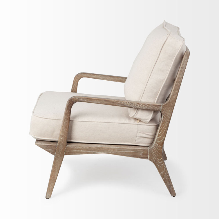 Coastal Comfort Off-White Leather & Ashwood Accent Chair