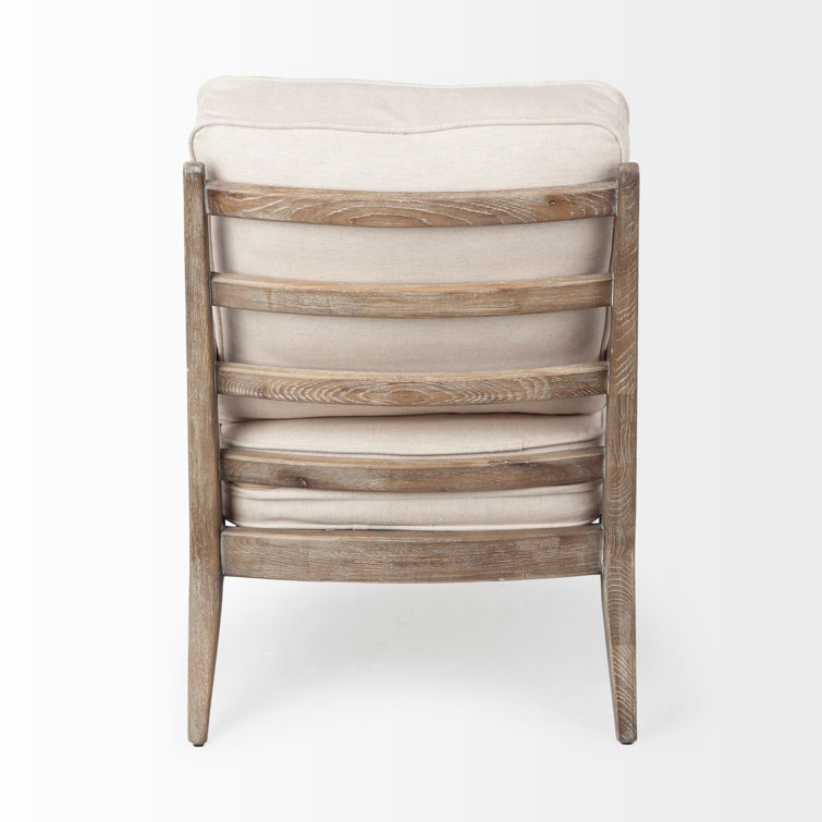 Coastal Comfort Off-White Leather & Ashwood Accent Chair