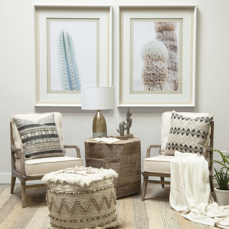 Coastal Comfort Off-White Leather & Ashwood Accent Chair
