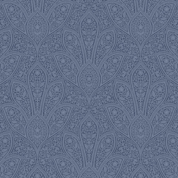 Navy Blue Distressed Paisley Vinyl Roll Wallpaper