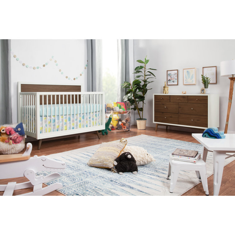 Palma White and Walnut 4-in-1 Convertible Crib with Toddler Bed Kit