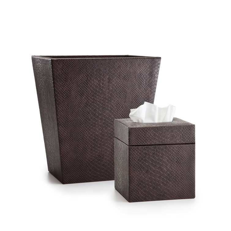 Dark Brown Faux Leather Square Tissue Box Cover