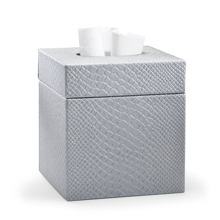 Silver Faux Leatherette Tissue Box Cover
