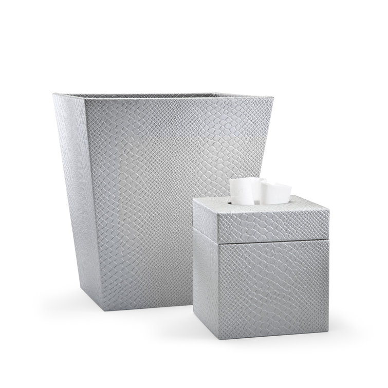 Silver Faux Leatherette Tissue Box Cover