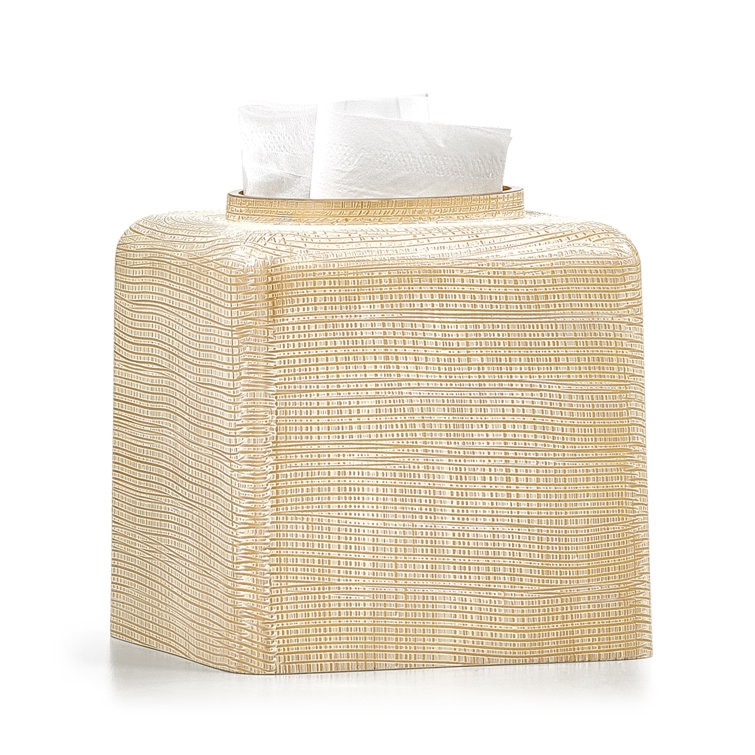 Gold and Ivory Enamel Woven Glass Tissue Box Cover
