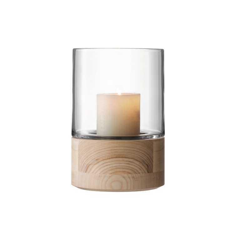 Clear Glass and Wood Tabletop Hurricane Candle Holder
