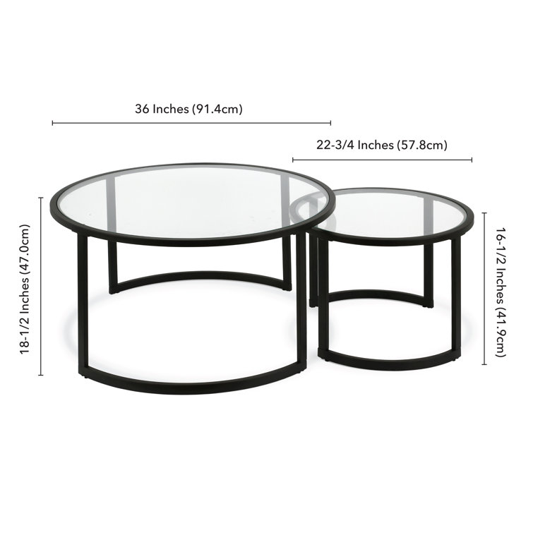 Eclipse 36" Blackened Bronze Metal & Glass Round Nesting Coffee Tables