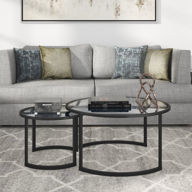 Eclipse 36" Blackened Bronze Metal & Glass Round Nesting Coffee Tables