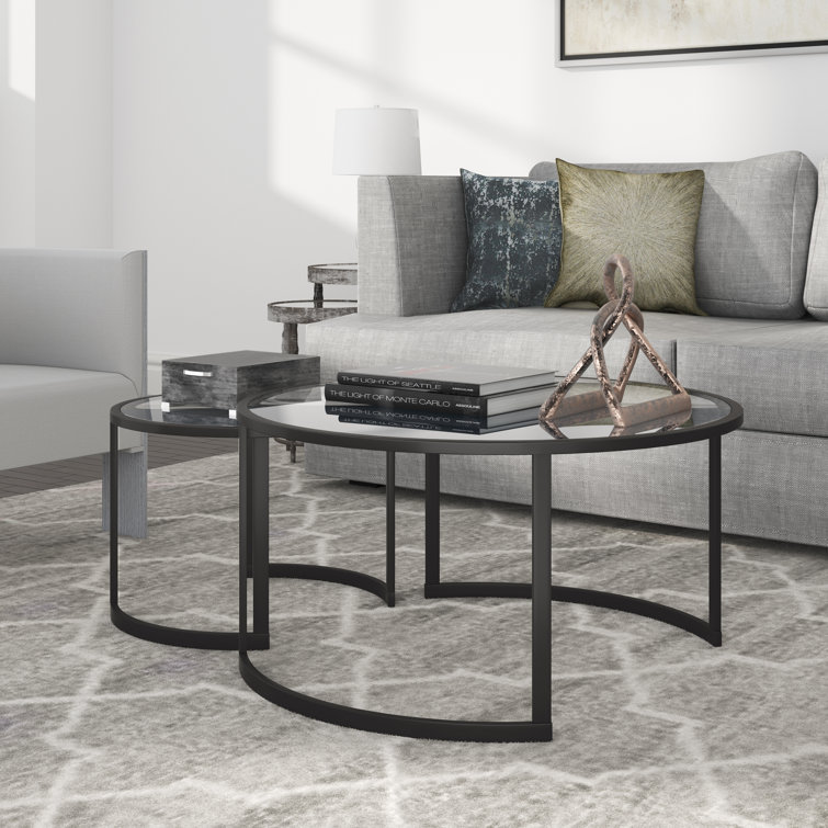 Eclipse 36" Blackened Bronze Metal & Glass Round Nesting Coffee Tables