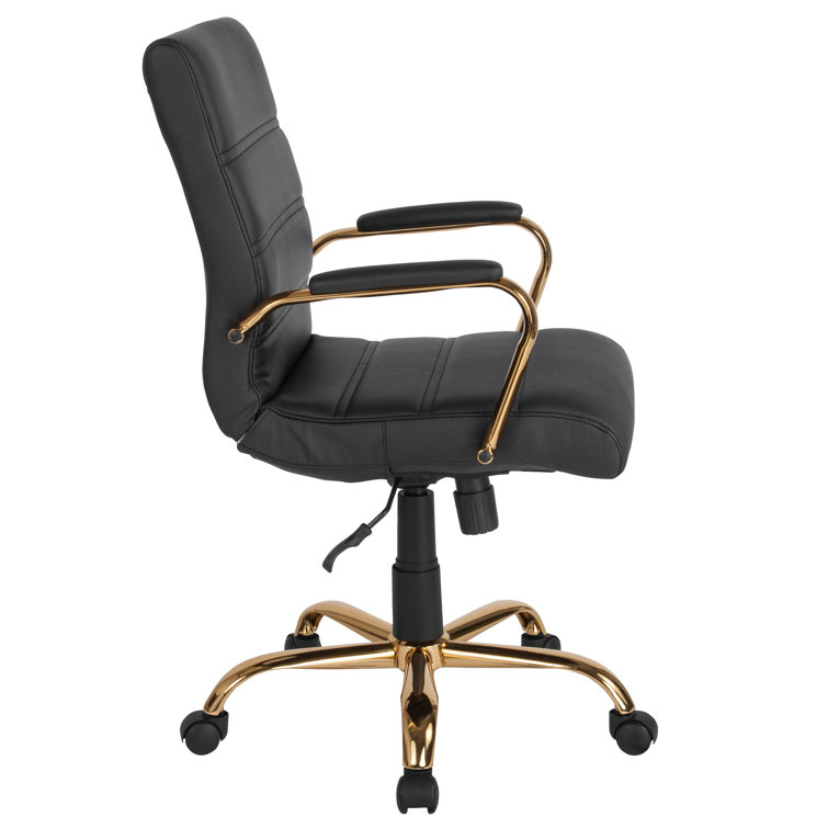 Mid-Back Black LeatherSoft Executive Swivel Office Chair with Gold Frame