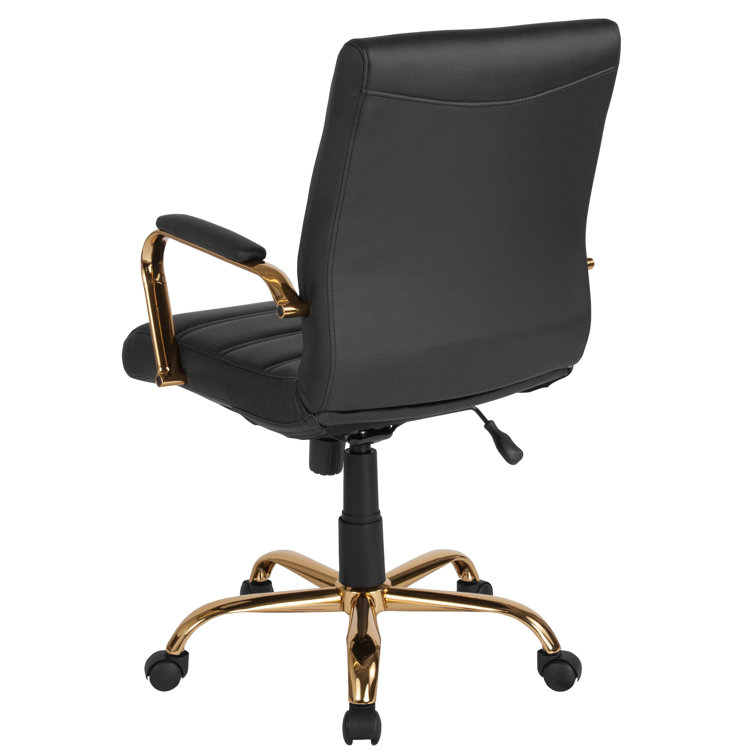 Mid-Back Black LeatherSoft Executive Swivel Office Chair with Gold Frame