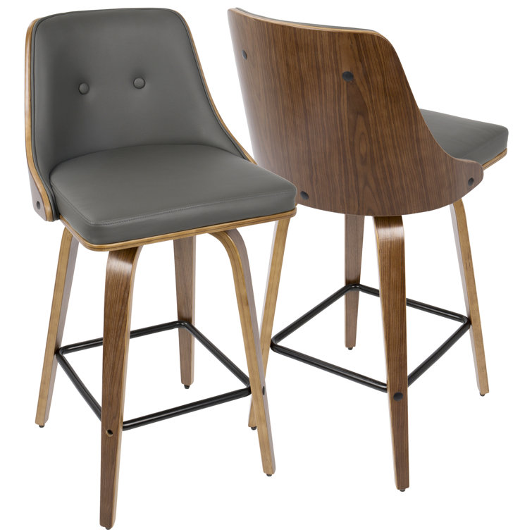 Mid-Century Modern Gemini Gray Faux Leather Swivel Counter Stool