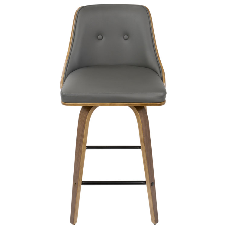 Mid-Century Modern Gemini Gray Faux Leather Swivel Counter Stool
