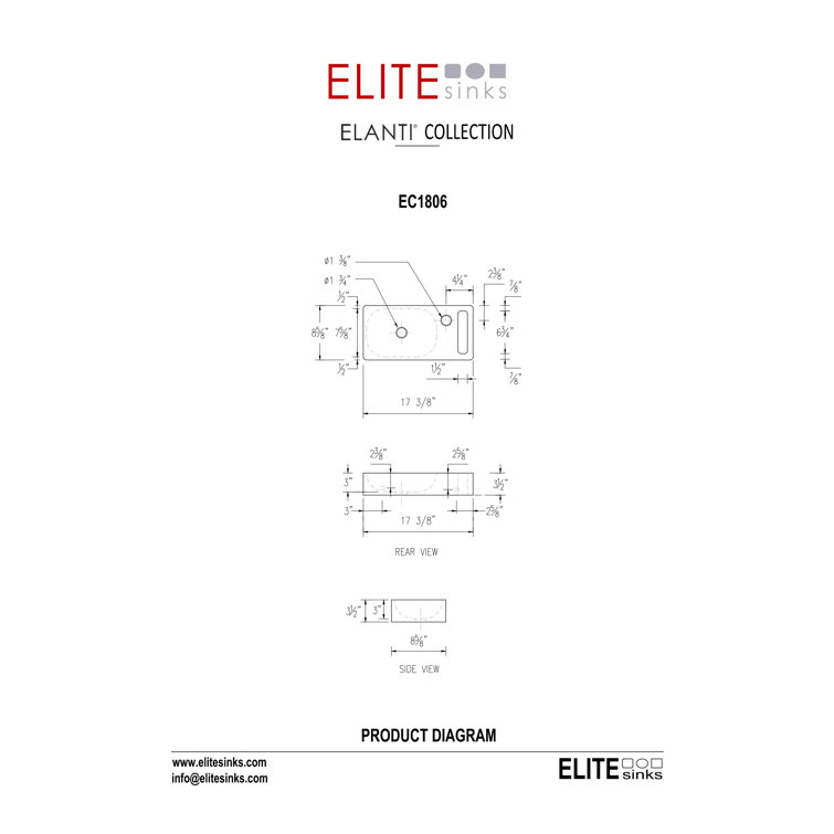 Elanti 8.63'' White Ceramic Rectangular Wall-Mount Bathroom Sink