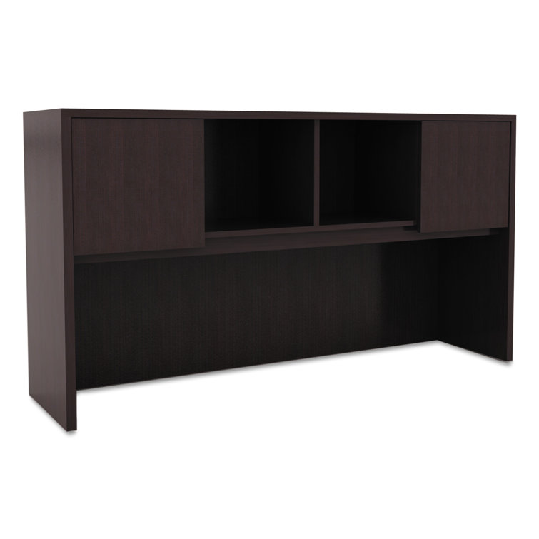 Espresso Woodgrain Laminate Desk Hutch with Doors and Compartments