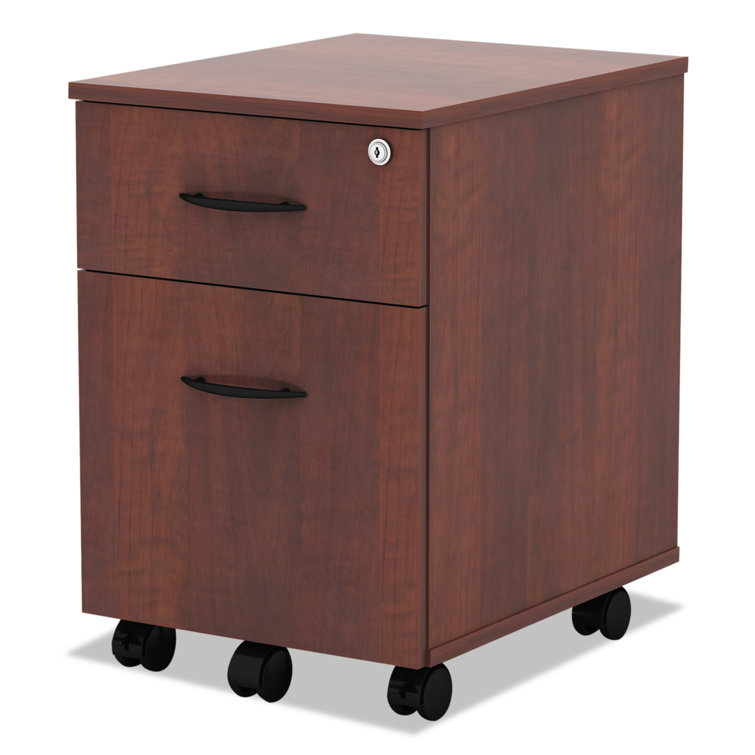 Medium Cherry Mobile Pedestal File Cabinet with 2 Lockable Drawers
