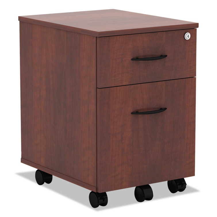 Medium Cherry Mobile Pedestal File Cabinet with 2 Lockable Drawers