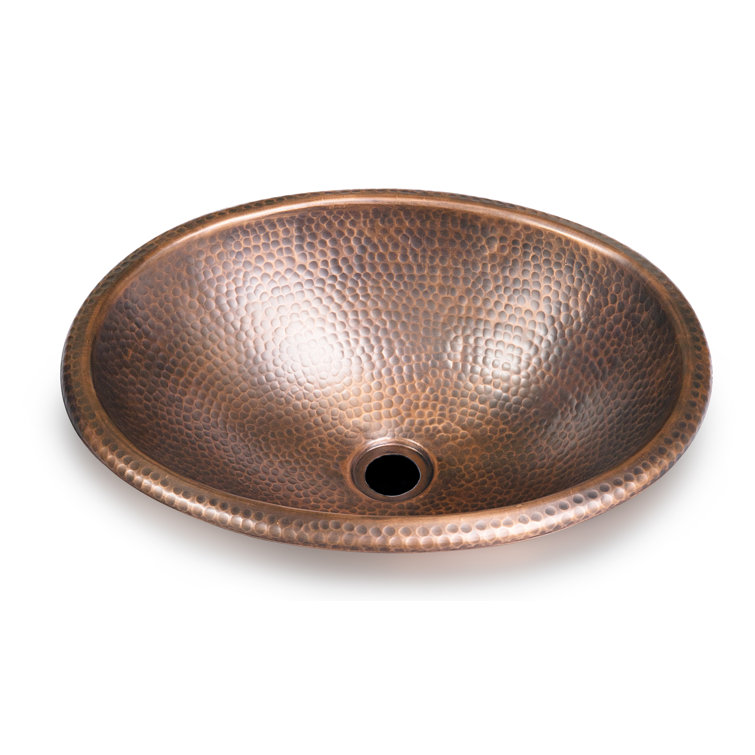 Hand Hammered Pure Copper Oval Drop-In Bathroom Sink 17 inches